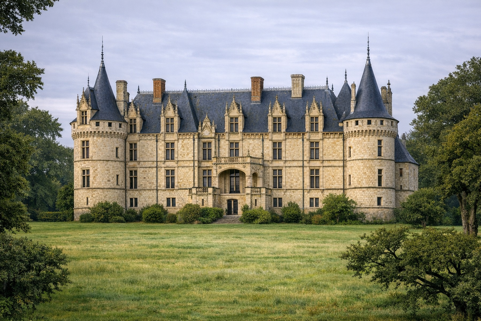 Façade principale du Château des Mauges à Proulin, Maine-et-Loire